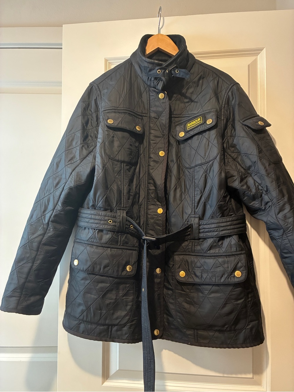 Barbour Black Quilted Jacket with Gold Snap Accents